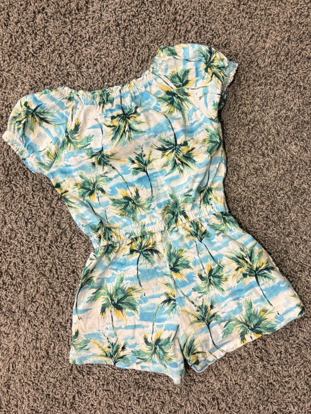 5/$25 Old Navy tropical palm print girls romper in Blue, Green & Yellow - Picture 5 of 5